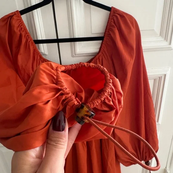 STAUD Vibrant burnt Orange Long Sleeve Dress - Picture 5 of 7